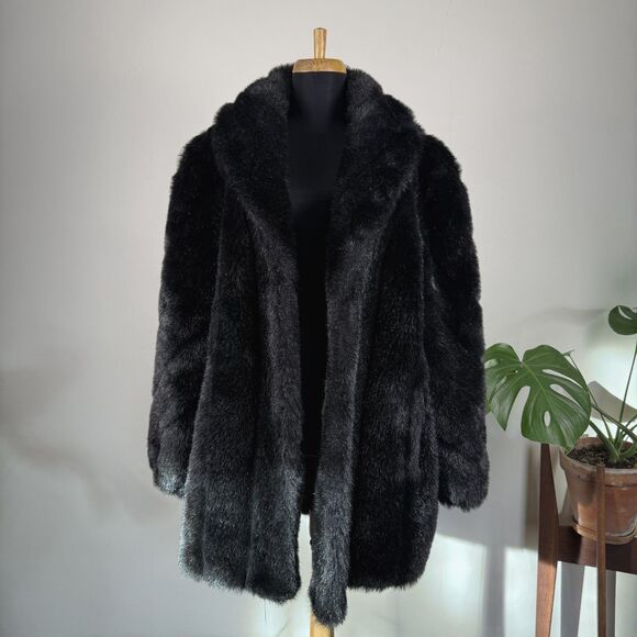 Vintage Black Faux Fur Coat | 80s 90s Plush Modacrylic Mod Jacket, USA Made - Picture 9 of 16